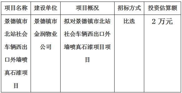 景德鎮(zhèn)市北站社會車輛西出口外墻噴真石漆項(xiàng)目計(jì)劃公告